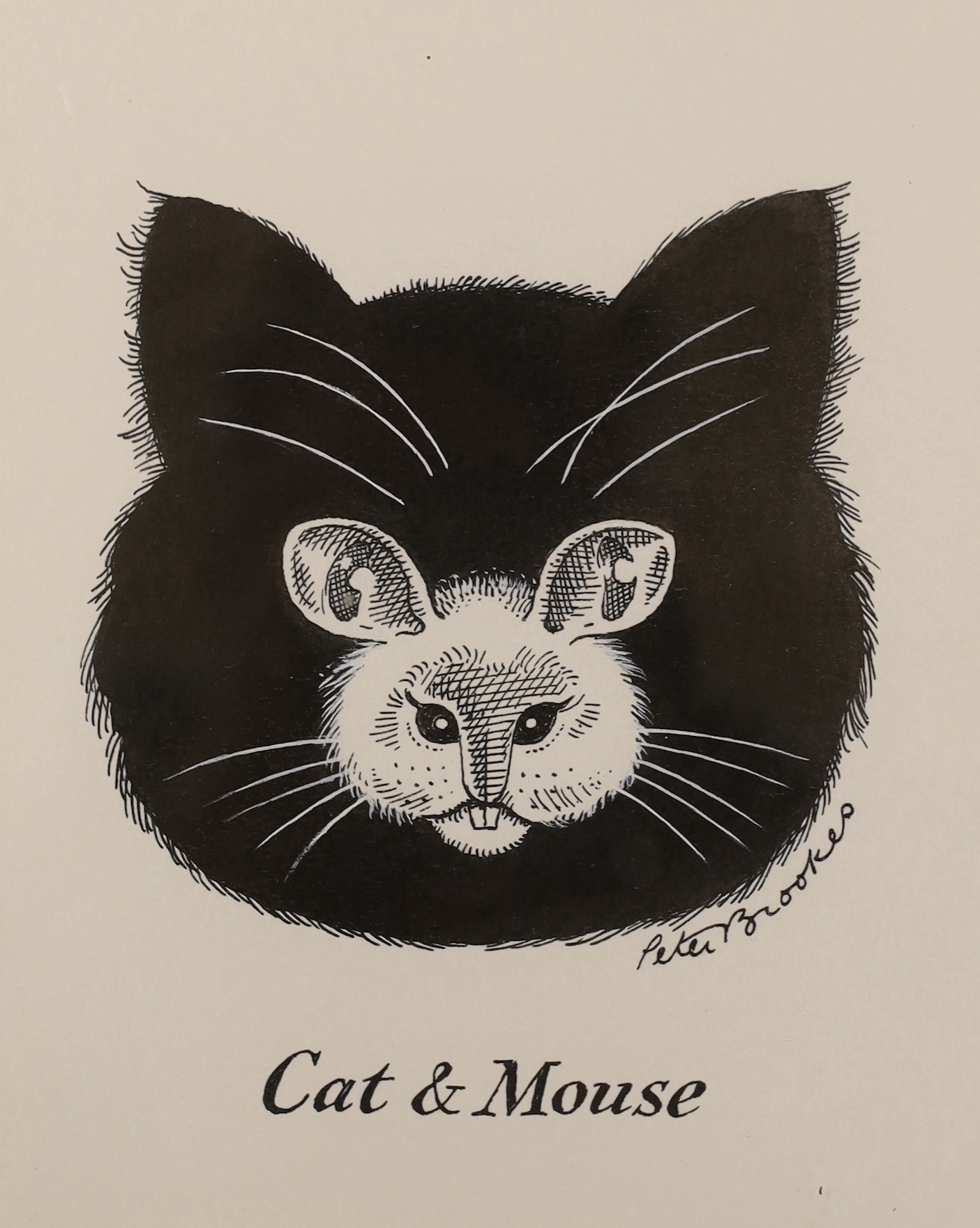 Peter Brookes (b.1943), pen and ink, 'Cat & Mouse', signed, 16 x 13cm